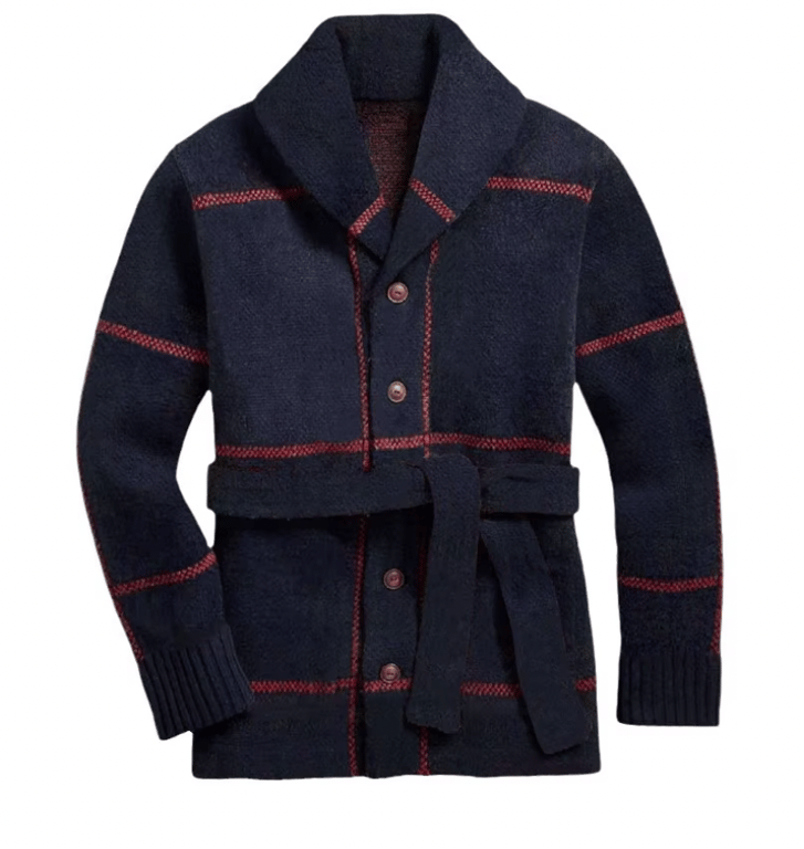 Herren Woll-Strickmantel mit Gürtel