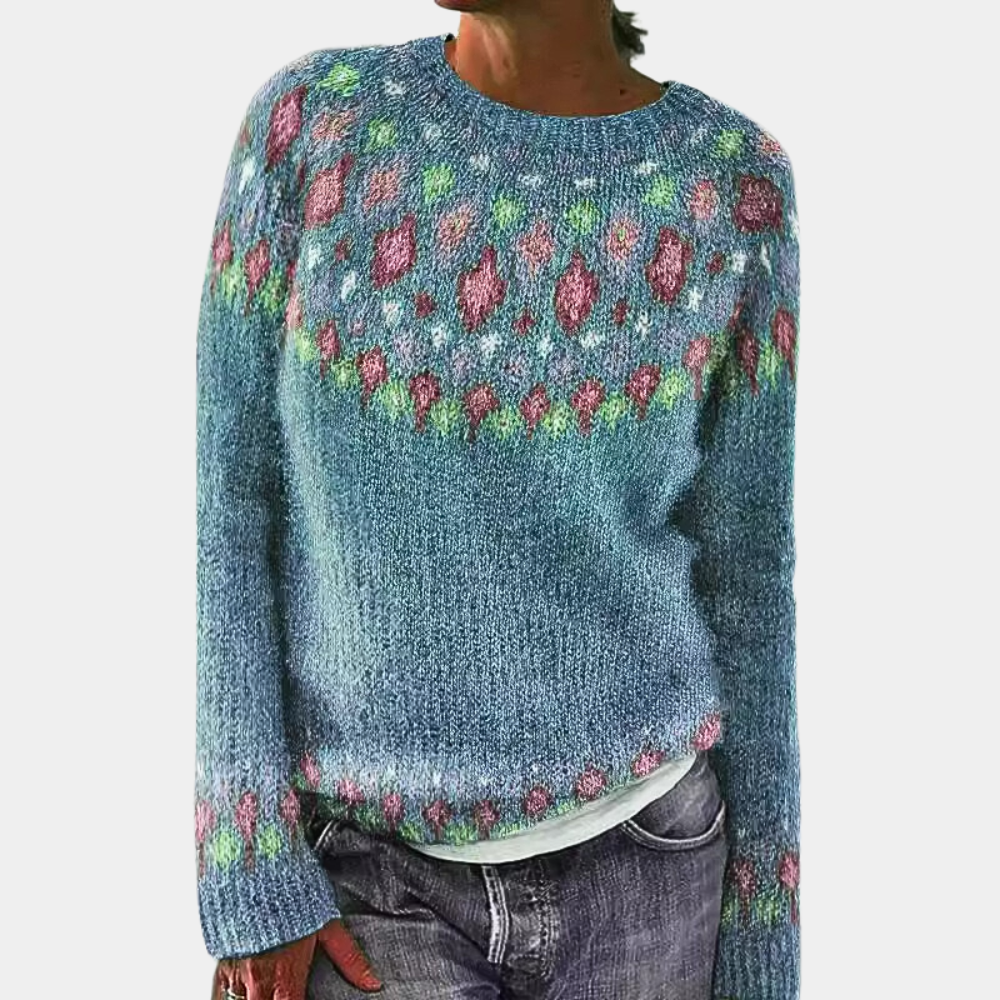 Strickpullover Damen Gemustert Rundhals | Warm & Bunt