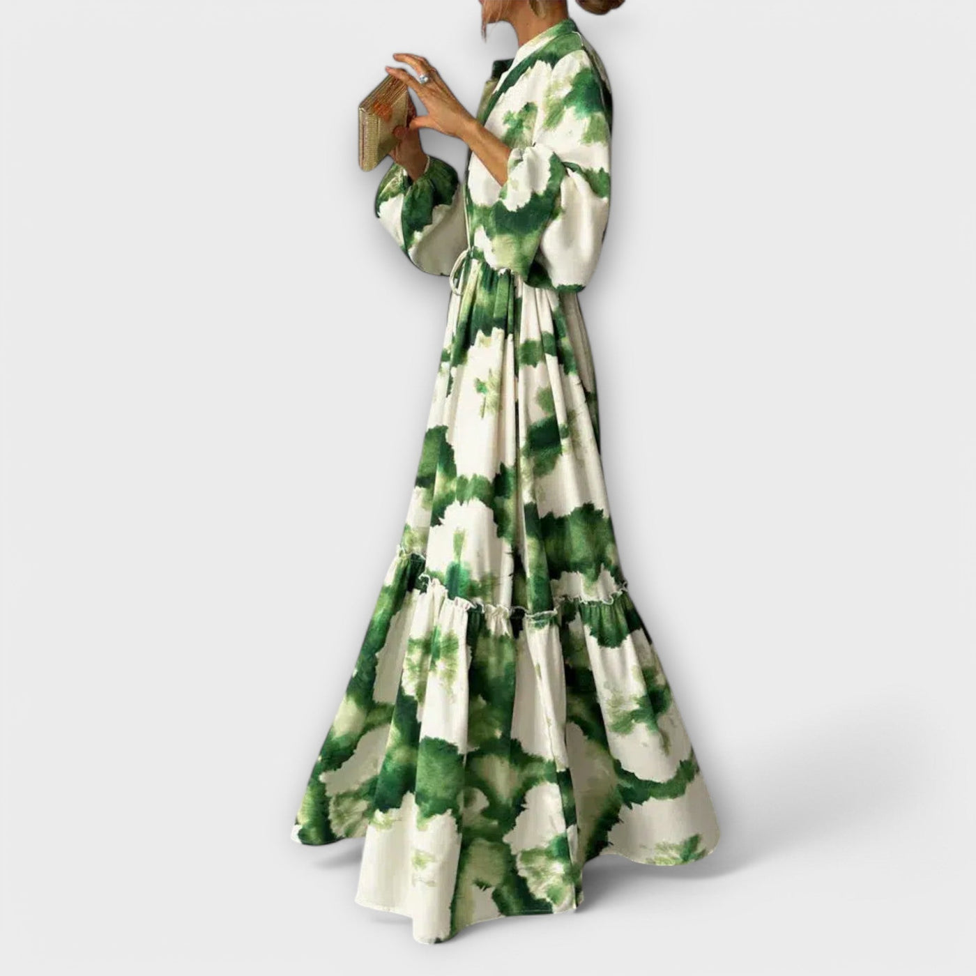 Amaria – Maxikleid mit Aquarell-Print und Bindetail