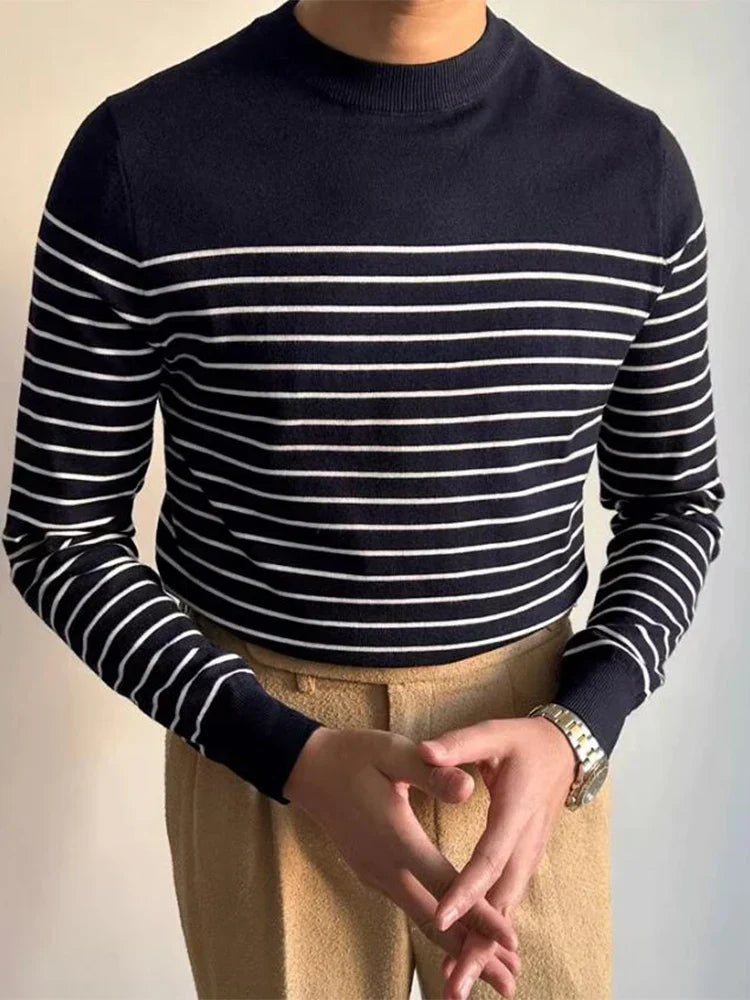 Gestreifter Men Strickpullover aus Merinowolle