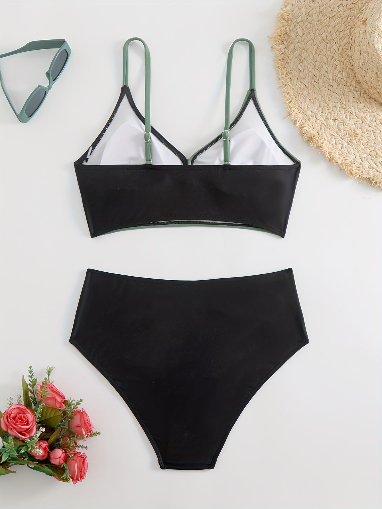 Damen Bikini-Set – Farbblock, V-Ausschnitt, Wickel-Design, Sommer