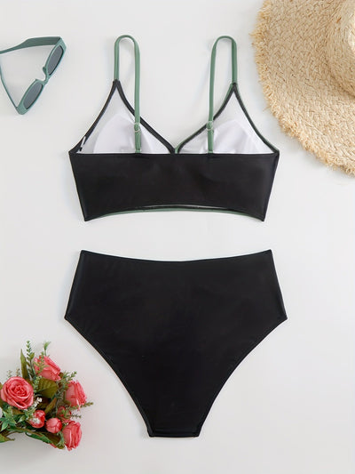 Damen Bikini-Set – Farbblock, V-Ausschnitt, Wickel-Design, Sommer