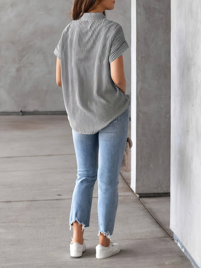 Damen Sommer Leinenbluse – Gestreift, Leicht & Bequem Casual