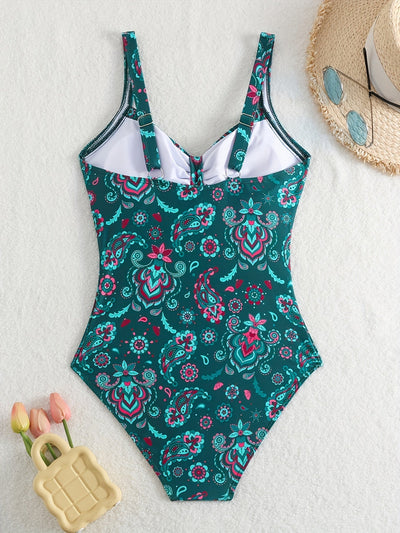 Vintage Paisley Einteiler Badeanzug für Damen – Bauchkontrolle & Rüschen