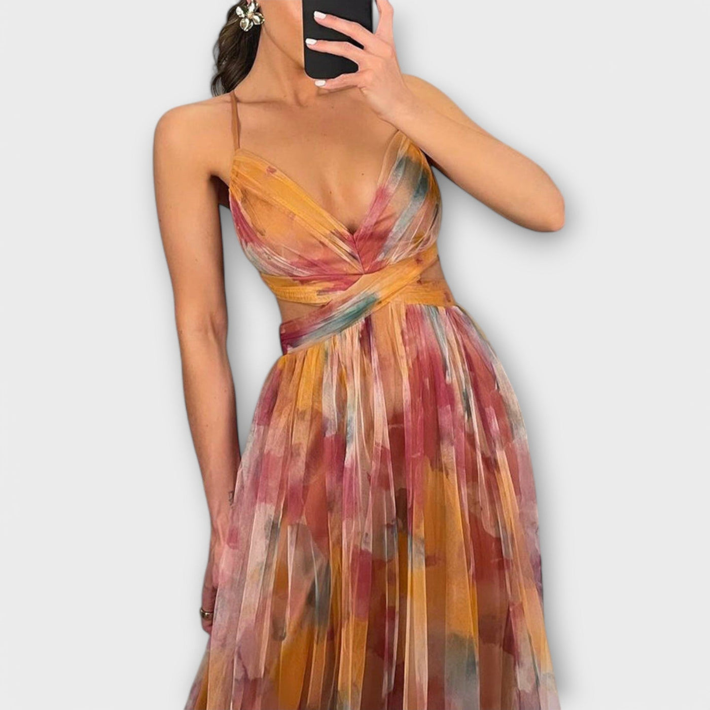 Elanee – Maxikleid mit Aquarell-Print und Wickeleffekt