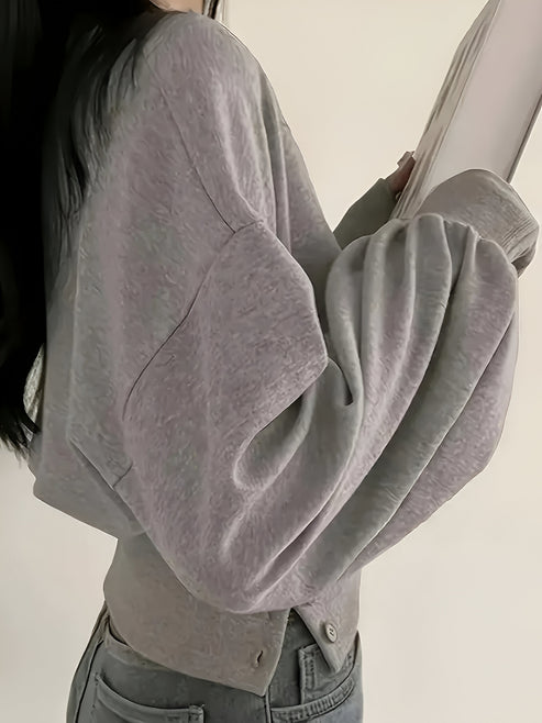 Letia - lässiger luxus elegantes t-shirt in uni mit knopfdetail