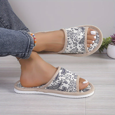 Damen Sommer-Hausschuhe – Leichte, Bunte Slippers mit Paisley-Muster