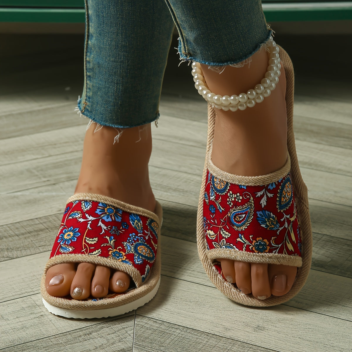 Damen Sommer-Hausschuhe – Leichte, Bunte Slippers mit Paisley-Muster