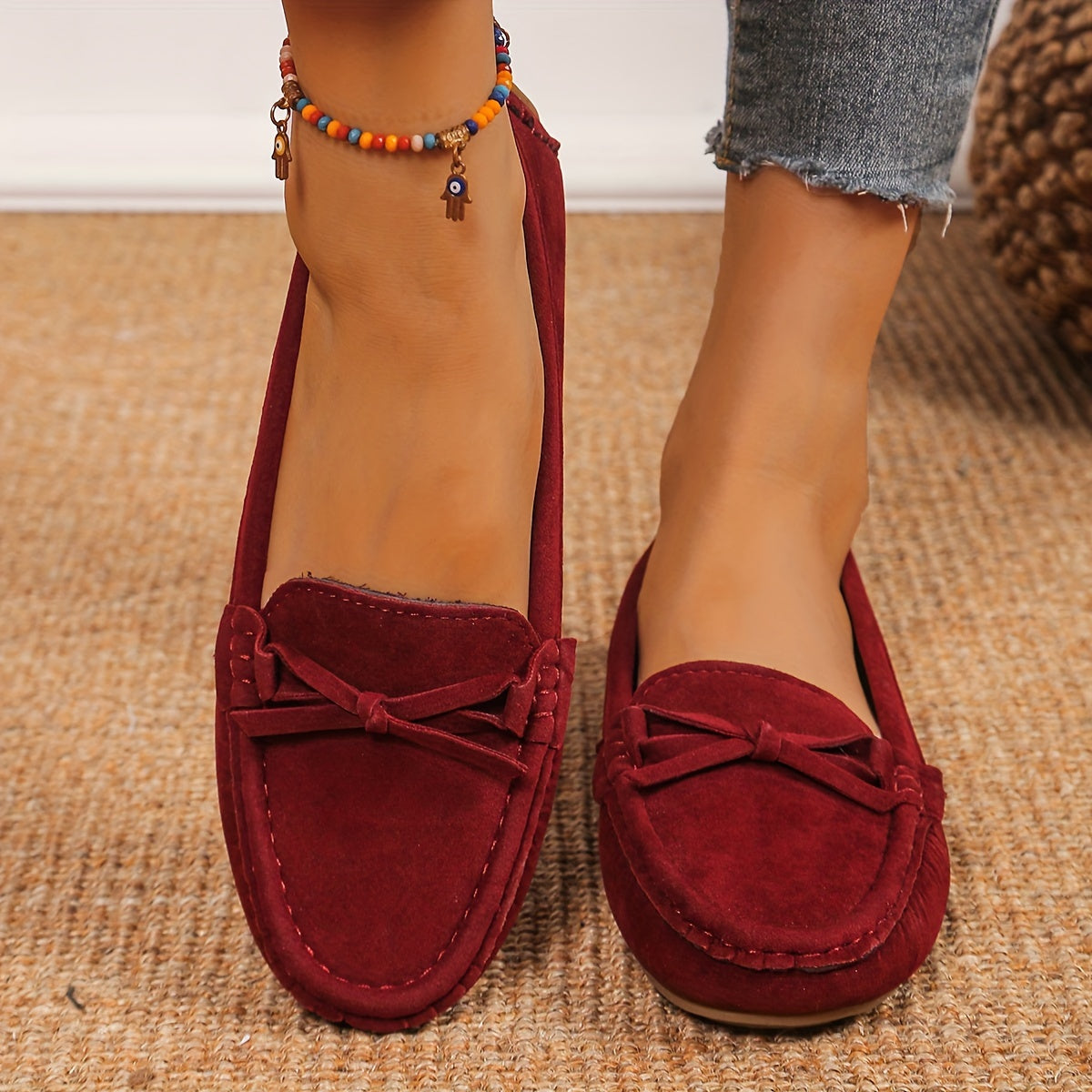 Retro Loafers mit Schleifen-Detail, Runde Zehen Slip-On Schuhe