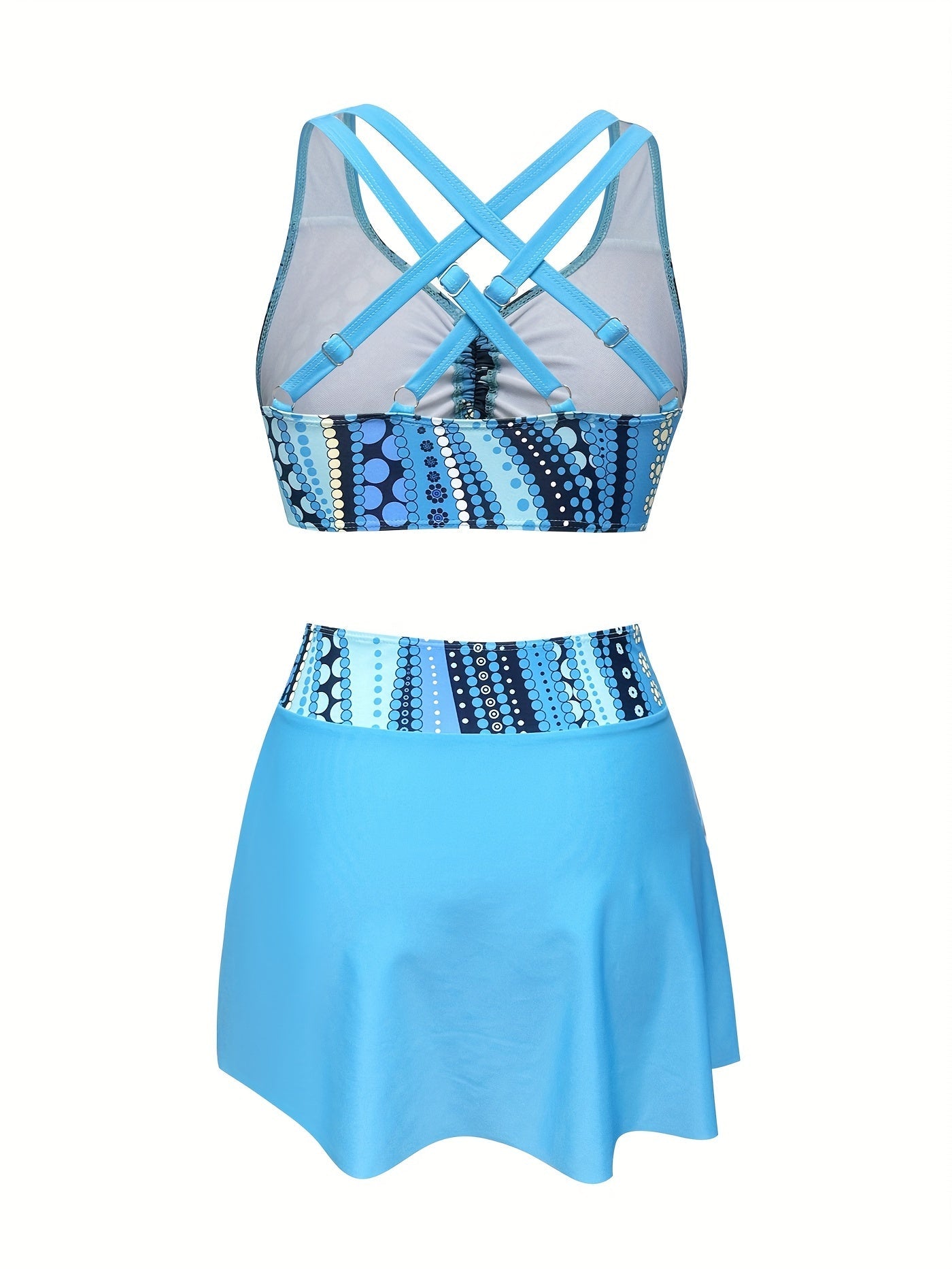3-teiliges Bikini-Set – Verstellbares Bindetop mit Rock, Strandmode für Damen