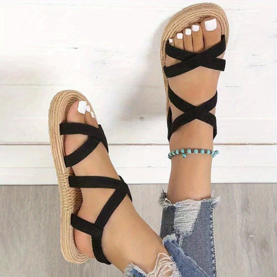 Kreuzriemen Sandalen, Elastische Riemen, Offene Zehen