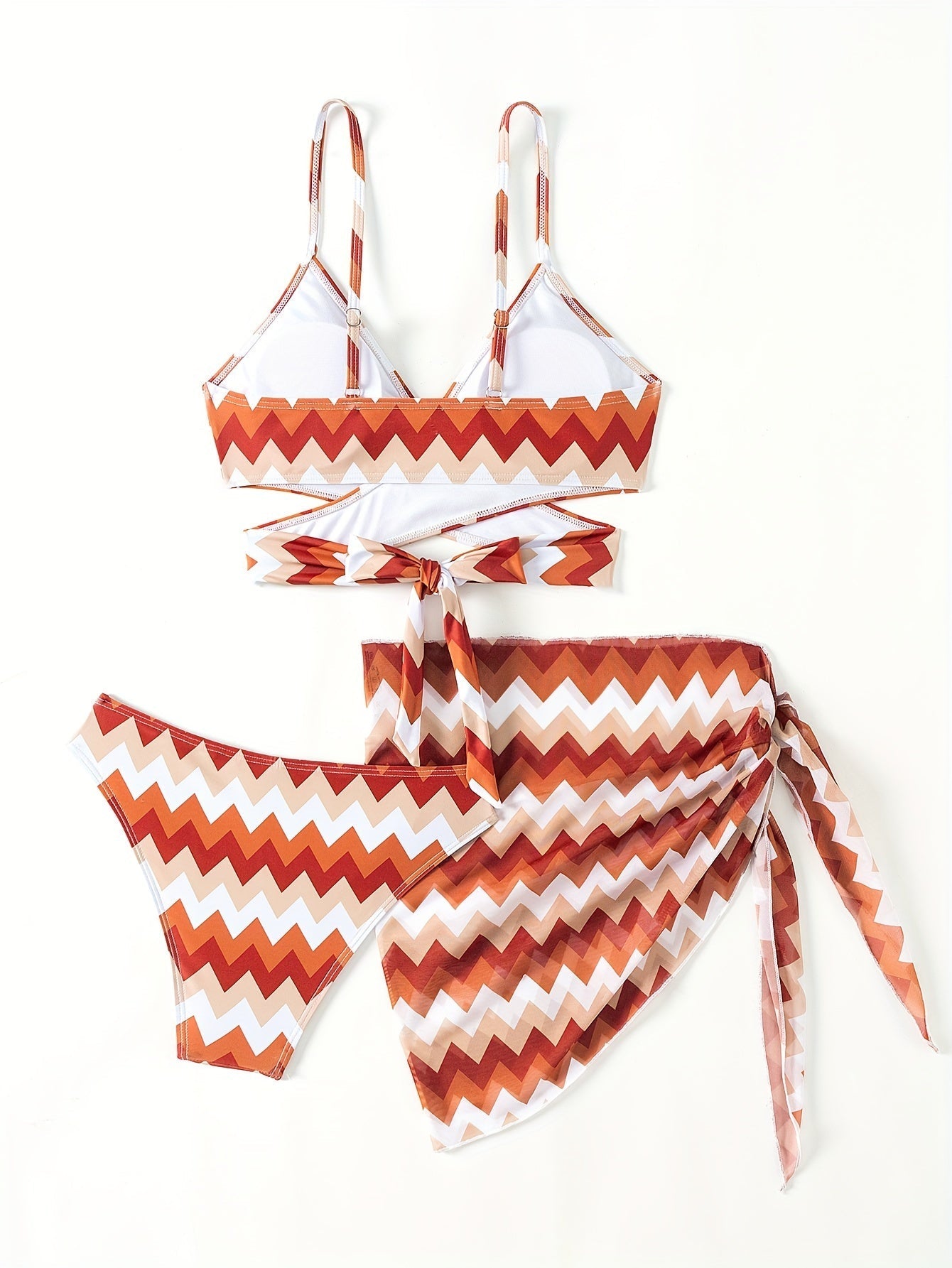 Damen Bikini Set – Eleganter V-Ausschnitt Badeanzug mit Chevron-Muster
