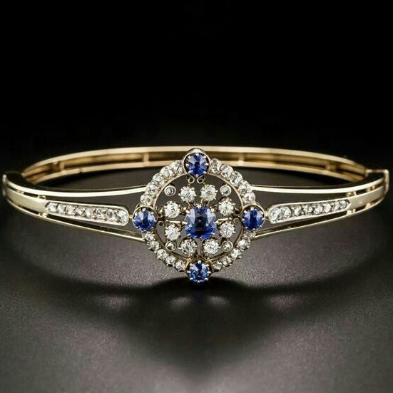 Armband aus blauem Kristall mit Zirkonia in Vintage Gold