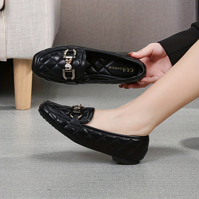 Penny Loafers Schwarz, Gestepptes Design Mit Pailletten, Leichte Flats