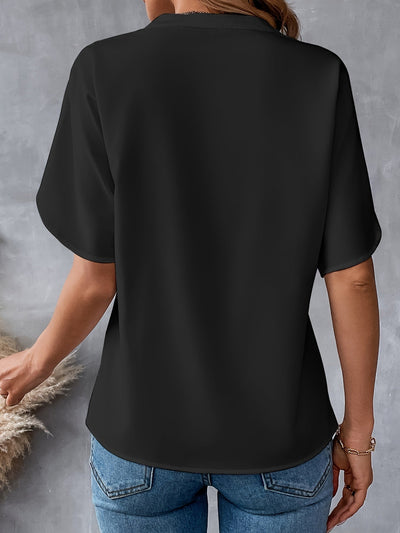 Leichte Notch-Neck Bluse mit Split-Ärmeln, Casual Shirt für Frühling & Sommer