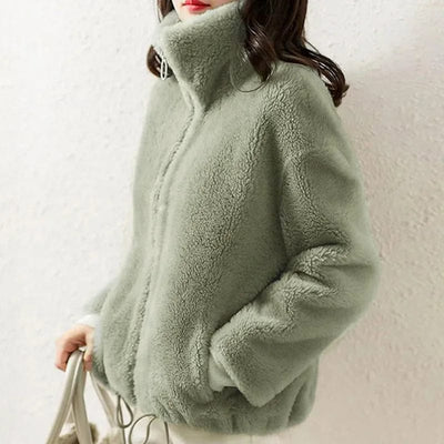 BETHANY - Einfache Kunstpelz-Turtleneck-Fleecejacke