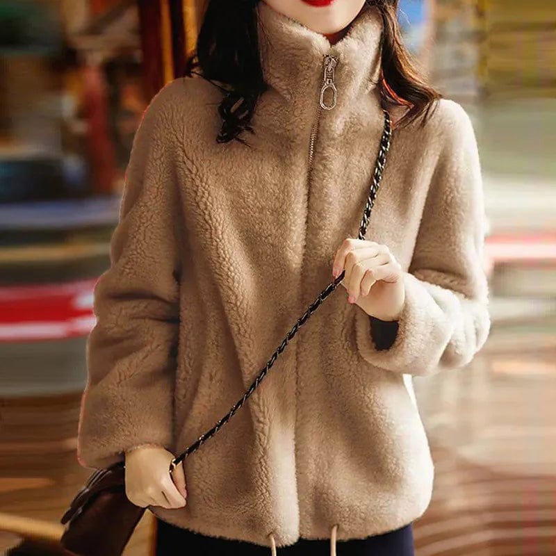 BETHANY - Einfache Kunstpelz-Turtleneck-Fleecejacke