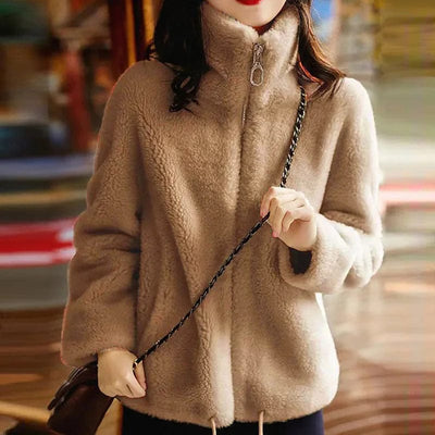 BETHANY - Einfache Kunstpelz-Turtleneck-Fleecejacke