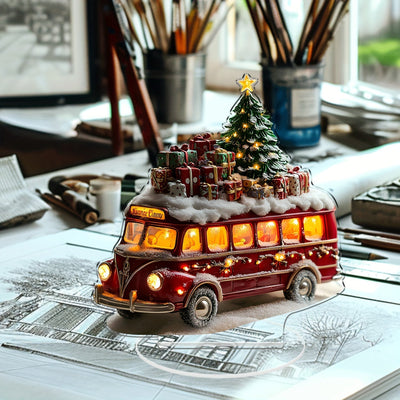 Winterreise | Bezaubernde Acryl Tischdekoration mit LED-Schneeauto