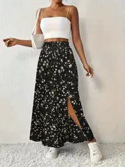 Maria | Floral bedruckter Maxirock mit hochtailliertem Design und Seitenschlitz