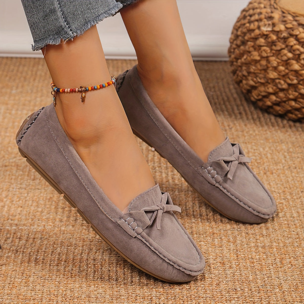 Retro Loafers mit Schleifen-Detail, Runde Zehen Slip-On Schuhe