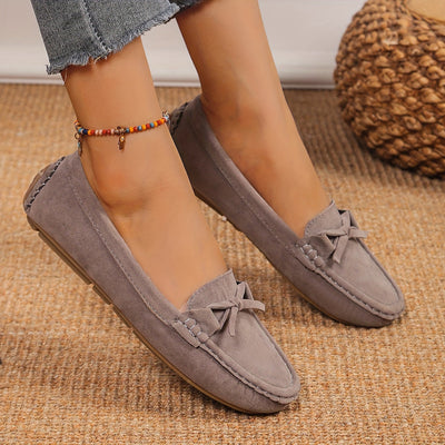 Retro Loafers mit Schleifen-Detail, Runde Zehen Slip-On Schuhe