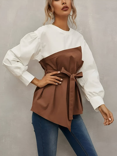 Ormanda | elegantes tweed-Imitat-farbblock-shirt für damen