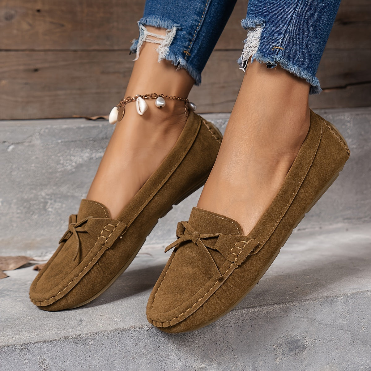 Retro Loafers mit Schleifen-Detail, Runde Zehen Slip-On Schuhe