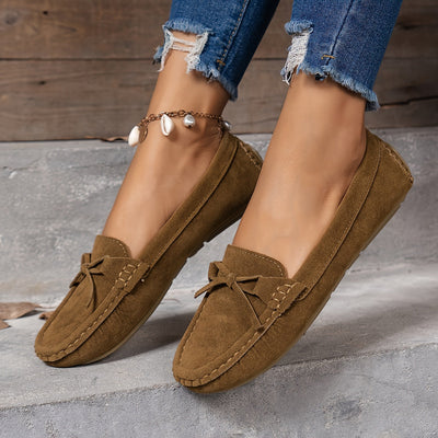 Retro Loafers mit Schleifen-Detail, Runde Zehen Slip-On Schuhe