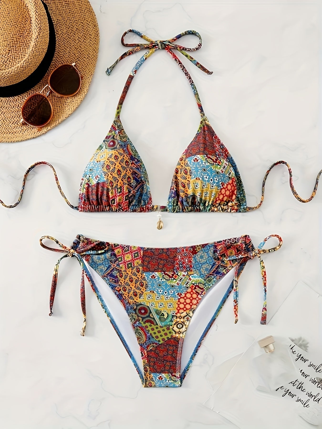Damen Bikini-Set – Sexy V-Ausschnitt, Boho-Print, Hochgeschnitten