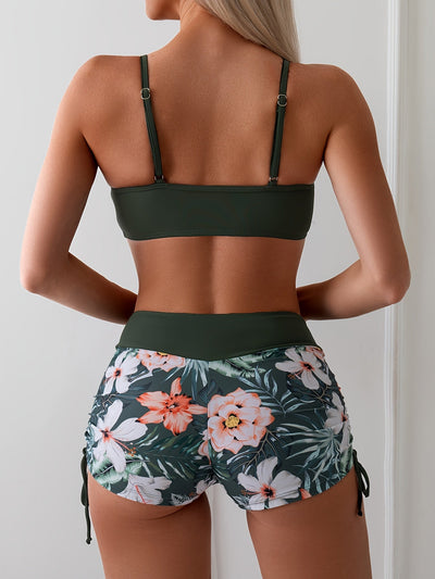 Bikini-Set mit Tropischem Druck – Hohe Taille & Spaghettiträger