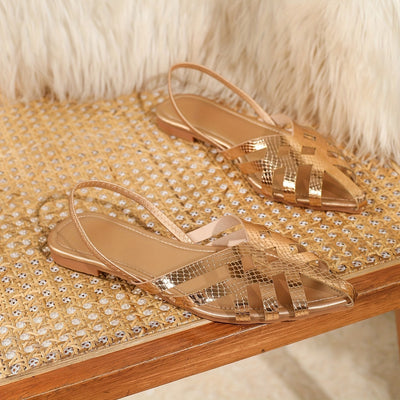 Schicke Metallic-Gewebe-Sandalen, elegante Sommerschuhe in Gold