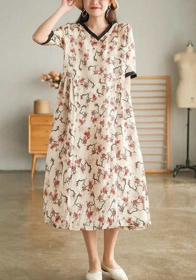 DOROTHEA - Kurzarm-Kleid aus Baumwoll-Leinen