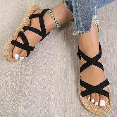 Kreuzriemen Sandalen, Elastische Riemen, Offene Zehen