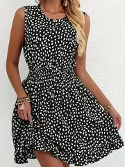 Isabella | Elegantes ärmelloses A-Linien-Kleid mit weißem Blumendruck für Damen