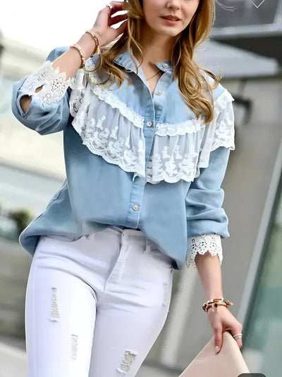 Rachel - damen jeanshemd mit spitzenbesatz