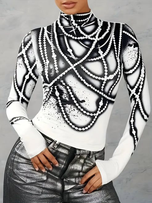 Jerrica - lässiges strickoberteil mit abstraktem print