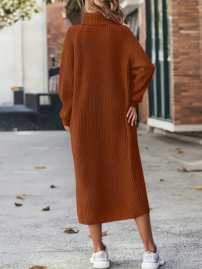 Damen Strickkleid Rollkragen | Langarm und Midi-Länge