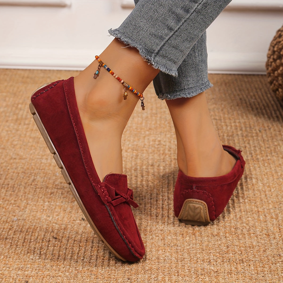 Retro Loafers mit Schleifen-Detail, Runde Zehen Slip-On Schuhe