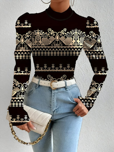 Idalie | bluse mit blumendruck und stehkragen