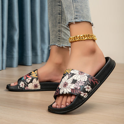 Damen Sommer Hausschuhe – Weiche EVA-Sohle, Bequeme Slipper mit Blumendruck