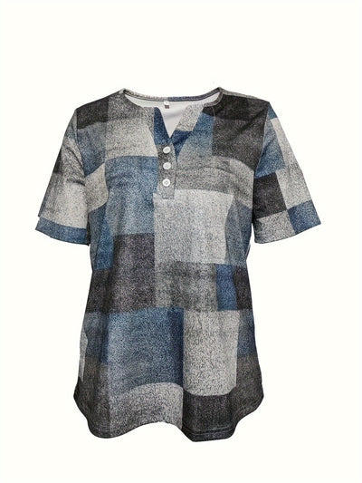 Lässiges T-Shirt mit Knopfleiste – Print, Kurzarm für Frühling/Sommer
