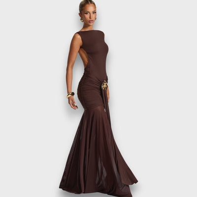 Carmelita – Bodenlanges Abendkleid mit Goldakzent