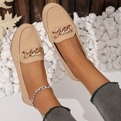 Loafers mit Ketten-Dekor – Leichte Slip-On Schuhe Rundzehen