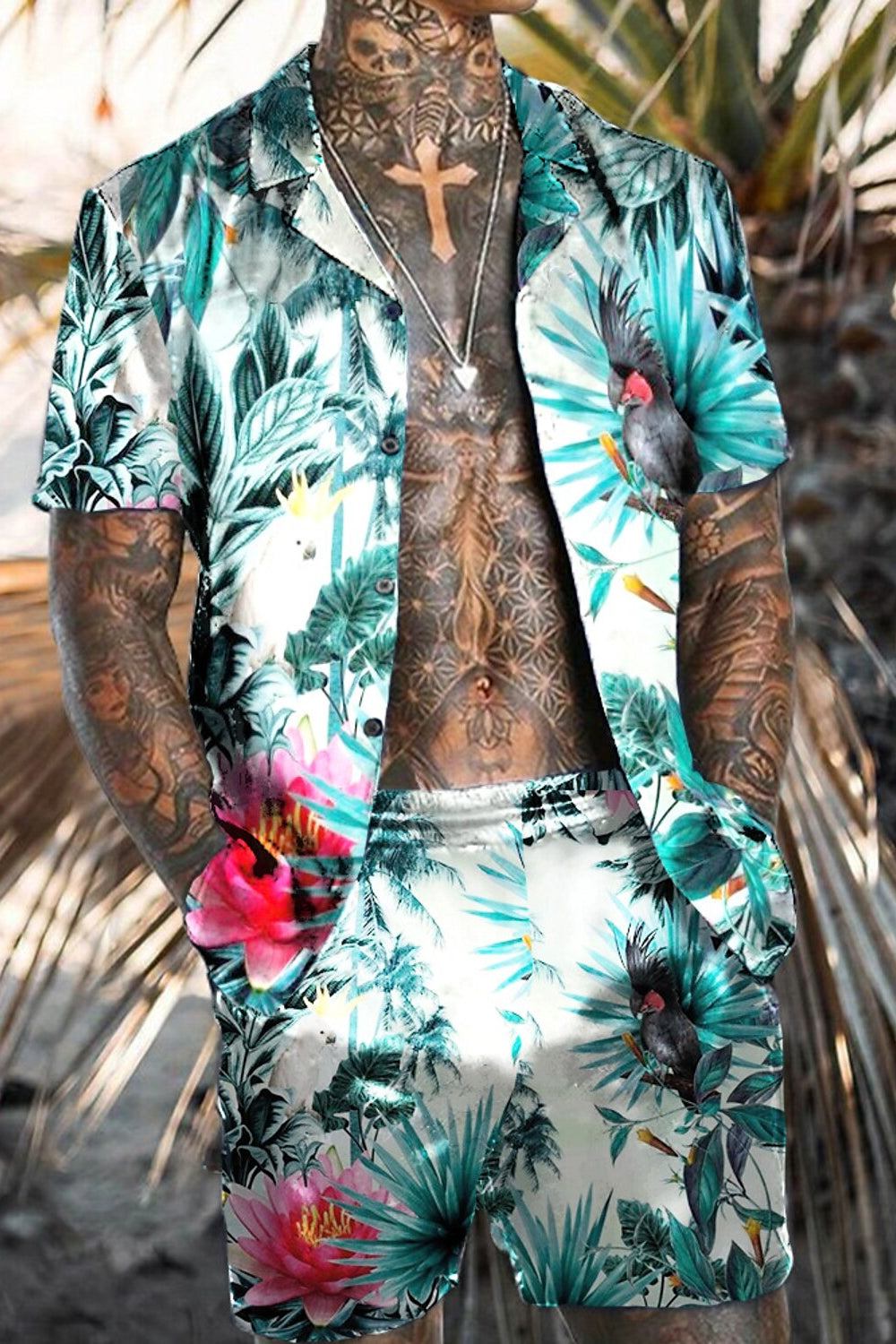 Flamingo Print Sommer Shirt und Shorts Set - Isidro