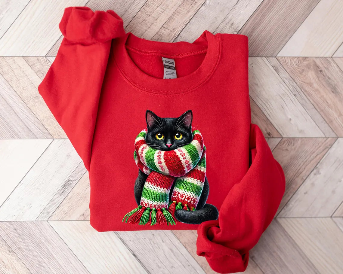 Schal Katze Weihnachten Sweatshirt für Damen und Herren