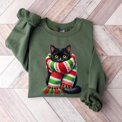 Schal Katze Weihnachten Sweatshirt für Damen und Herren
