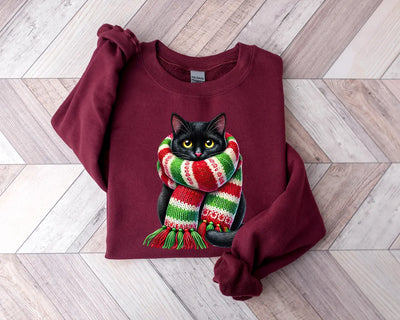 Schal Katze Weihnachten Sweatshirt für Damen und Herren