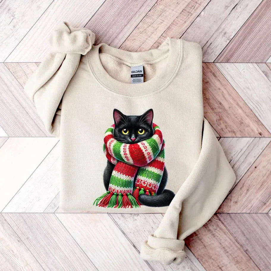 Schal Katze Weihnachten Sweatshirt für Damen und Herren
