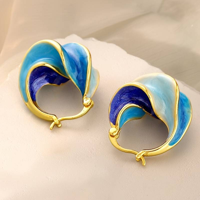 Blaue Emaille-Ohrringe in Vintage-Gold